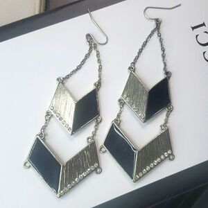 Gold and Black with Rhinestones Dangling Earrings